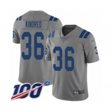 Men's Indianapolis Colts #36 Derrick Kindred Limited Gray Inverted Legend 100th Season Football Jersey