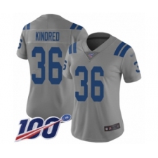 Women's Indianapolis Colts #36 Derrick Kindred Limited Gray Inverted Legend 100th Season Football Jersey