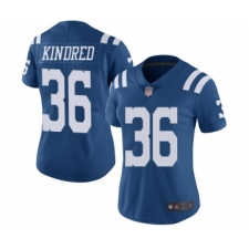 Women's Indianapolis Colts #36 Derrick Kindred Limited Royal Blue Rush Vapor Untouchable Football Jersey