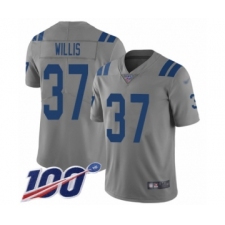 Men's Indianapolis Colts #37 Khari Willis Limited Gray Inverted Legend 100th Season Football Jersey