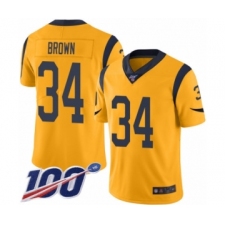 Men's Los Angeles Rams #34 Malcolm Brown Limited Gold Rush Vapor Untouchable 100th Season Football Jersey