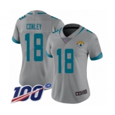 Women's Jacksonville Jaguars #18 Chris Conley Silver Inverted Legend Limited 100th Season Football Jersey
