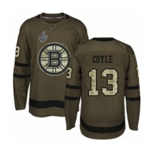 Men's Boston Bruins #13 Charlie Coyle Authentic Green Salute to Service 2019 Stanley Cup Final Bound Hockey Jersey