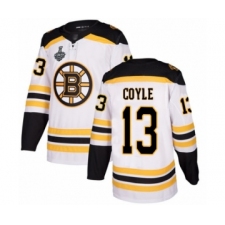 Men's Boston Bruins #13 Charlie Coyle Authentic White Away 2019 Stanley Cup Final Bound Hockey Jersey