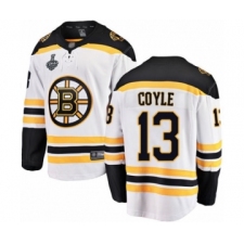Men's Boston Bruins #13 Charlie Coyle Authentic White Away Fanatics Branded Breakaway 2019 Stanley Cup Final Bound Hockey Jersey