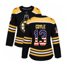 Women's Boston Bruins #13 Charlie Coyle Authentic Black USA Flag Fashion Hockey Jersey