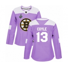 Women's Boston Bruins #13 Charlie Coyle Authentic Purple Fights Cancer Practice 2019 Stanley Cup Final Bound Hockey Jersey