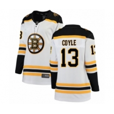 Women's Boston Bruins #13 Charlie Coyle Authentic White Away Fanatics Branded Breakaway Hockey Jersey