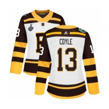 Women's Boston Bruins #13 Charlie Coyle Authentic White Winter Classic 2019 Stanley Cup Final Bound Hockey Jersey
