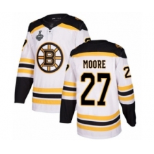 Men's Boston Bruins #27 John Moore Authentic White Away 2019 Stanley Cup Final Bound Hockey Jersey