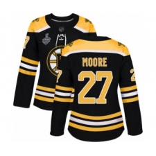 Women's Boston Bruins #27 John Moore Authentic Black Home 2019 Stanley Cup Final Bound Hockey Jersey