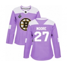 Women's Boston Bruins #27 John Moore Authentic Purple Fights Cancer Practice 2019 Stanley Cup Final Bound Hockey Jersey