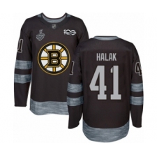 Men's Boston Bruins #41 Jaroslav Halak Authentic Black 1917-2017 100th Anniversary 2019 Stanley Cup Final Bound Hockey Jersey