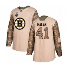 Men's Boston Bruins #41 Jaroslav Halak Authentic Camo Veterans Day Practice 2019 Stanley Cup Final Bound Hockey Jersey