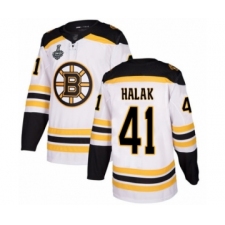 Men's Boston Bruins #41 Jaroslav Halak Authentic White Away 2019 Stanley Cup Final Bound Hockey Jersey