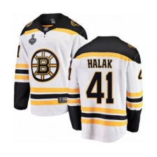 Men's Boston Bruins #41 Jaroslav Halak Authentic White Away Fanatics Branded Breakaway 2019 Stanley Cup Final Bound Hockey Jersey
