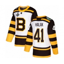 Men's Boston Bruins #41 Jaroslav Halak Authentic White Winter Classic 2019 Stanley Cup Final Bound Hockey Jersey