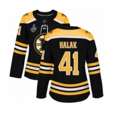 Women's Boston Bruins #41 Jaroslav Halak Authentic Black Home 2019 Stanley Cup Final Bound Hockey Jersey