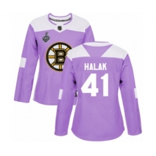 Women's Boston Bruins #41 Jaroslav Halak Authentic Purple Fights Cancer Practice 2019 Stanley Cup Final Bound Hockey Jersey