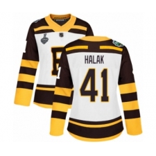 Women's Boston Bruins #41 Jaroslav Halak Authentic White Winter Classic 2019 Stanley Cup Final Bound Hockey Jersey