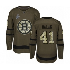 Youth Boston Bruins #41 Jaroslav Halak Authentic Green Salute to Service 2019 Stanley Cup Final Bound Hockey Jersey