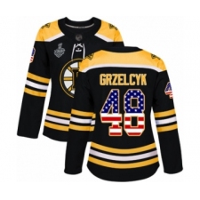 Women's Boston Bruins #48 Matt Grzelcyk Authentic Black USA Flag Fashion 2019 Stanley Cup Final Bound Hockey Jersey