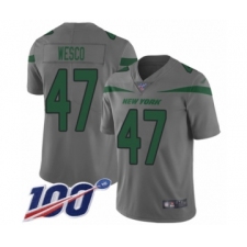 Men's New York Jets #47 Trevon Wesco Limited Gray Inverted Legend 100th Season Football Jersey