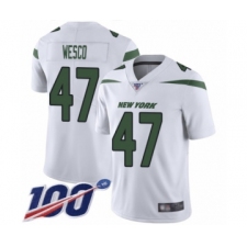 Men's New York Jets #47 Trevon Wesco White Vapor Untouchable Limited Player 100th Season Football Jersey
