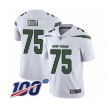 Men's New York Jets #75 Chuma Edoga White Vapor Untouchable Limited Player 100th Season Football Jersey
