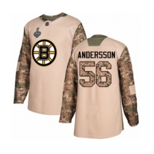 Men's Boston Bruins #56 Axel Andersson Authentic Camo Veterans Day Practice 2019 Stanley Cup Final Bound Hockey Jersey