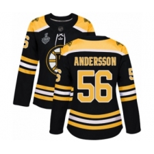 Women's Boston Bruins #56 Axel Andersson Authentic Black Home 2019 Stanley Cup Final Bound Hockey Jersey
