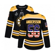 Women's Boston Bruins #56 Axel Andersson Authentic Black USA Flag Fashion 2019 Stanley Cup Final Bound Hockey Jersey