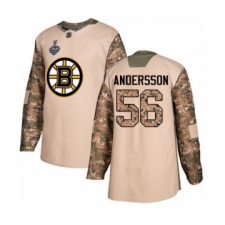 Youth Boston Bruins #56 Axel Andersson Authentic Camo Veterans Day Practice 2019 Stanley Cup Final Bound Hockey Jersey