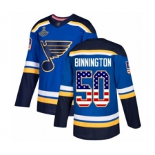 Men's St. Louis Blues #50 Jordan Binnington Authentic Blue USA Flag Fashion 2019 Stanley Cup Champions Hockey Jersey
