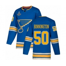 Men's St. Louis Blues #50 Jordan Binnington Authentic Navy Blue Alternate 2019 Stanley Cup Champions Hockey Jersey