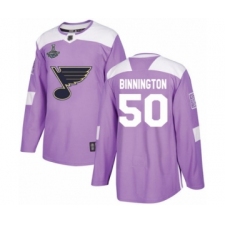 Men's St. Louis Blues #50 Jordan Binnington Authentic Purple Fights Cancer Practice 2019 Stanley Cup Champions Hockey Jersey