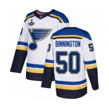 Men's St. Louis Blues #50 Jordan Binnington Authentic White Away 2019 Stanley Cup Champions Hockey Jersey
