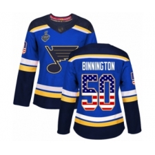 Women's St. Louis Blues #50 Jordan Binnington Authentic Blue USA Flag Fashion 2019 Stanley Cup Final Bound Hockey Jersey