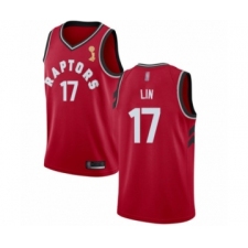 Men's Toronto Raptors #17 Jeremy Lin Swingman Red 2019 Basketball Finals Champions Jersey - Icon Edition