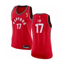 Women's Toronto Raptors #17 Jeremy Lin Swingman Red 2019 Basketball Finals Champions Jersey - Icon Edition