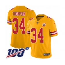 Men's Kansas City Chiefs #34 Darwin Thompson Limited Gold Inverted Legend 100th Season Football Jersey