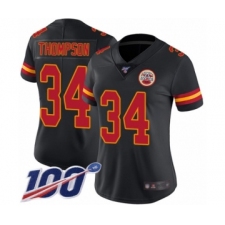 Women's Kansas City Chiefs #34 Darwin Thompson Limited Black Rush Vapor Untouchable 100th Season Football Jersey