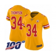 Women's Kansas City Chiefs #34 Darwin Thompson Limited Gold Inverted Legend 100th Season Football Jersey