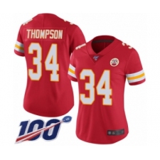 Women's Kansas City Chiefs #34 Darwin Thompson Red Team Color Vapor Untouchable Limited Player 100th Season Football Jersey