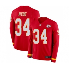 Men's Kansas City Chiefs #34 Carlos Hyde Limited Red Therma Long Sleeve Football Jersey