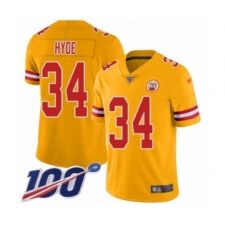 Youth Kansas City Chiefs #34 Carlos Hyde Limited Gold Inverted Legend 100th Season Football Jersey