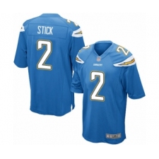 Men's Los Angeles Chargers #2 Easton Stick Game Electric Blue Alternate Football Jersey