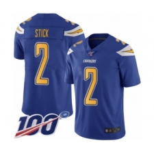 Men's Los Angeles Chargers #2 Easton Stick Limited Electric Blue Rush Vapor Untouchable 100th Season Football Jersey