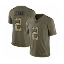 Men's Los Angeles Chargers #2 Easton Stick Limited Olive Camo 2017 Salute to Service Football Jersey
