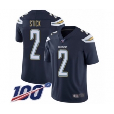 Men's Los Angeles Chargers #2 Easton Stick Navy Blue Team Color Vapor Untouchable Limited Player 100th Season Football Jersey